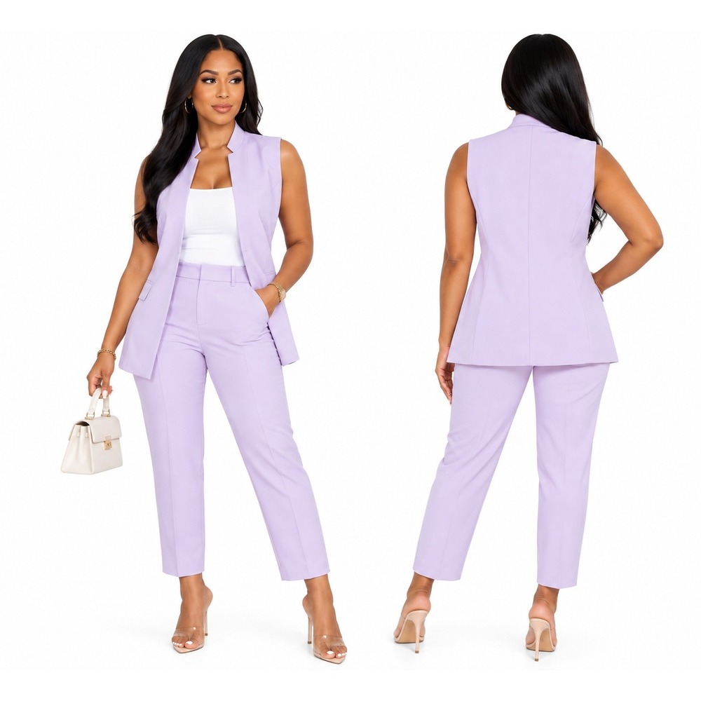 DKNY Womens Lavender Purple 2 Piece Vest and Pants Suit Set Size 8P